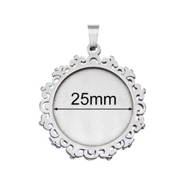 Julie Wang 25mm 10 Sets Stainless Steel Resin Tray Bezels Round Lace Base Settings Charms PendantWith Chain Glass Cabochon Necklace Jewelry Making