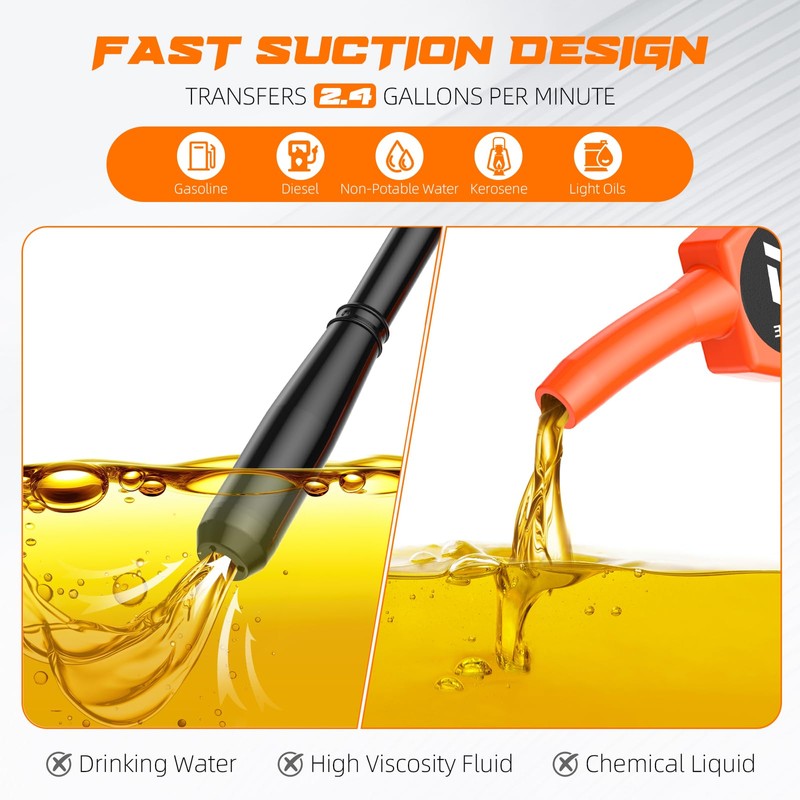 MANPICTE Portable Fuel Transfer Pump, Battery Powered Siphon Pump for
