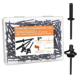 Sunxeke 60pcs Tri-Fold Rivets 3/16 inch x 3/4 inch Tri-fold Marine Decorative Pop Rivets, Tri-Grip Rivets for Kayak Marine Boat, Black Tri-fold Exploding Pop Rivets Solid Aluminum Tri Grip Rivets