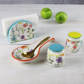 Euro Ceramica Charlotte 3-Piece Table Accessory Set, Watercolor Floral Design