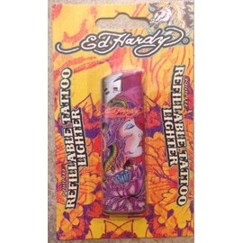 2 ED HARDY Girl+pink Flower by CHRISTIAN AUDIGIER REFILLABLE TATTOO LIGHTER