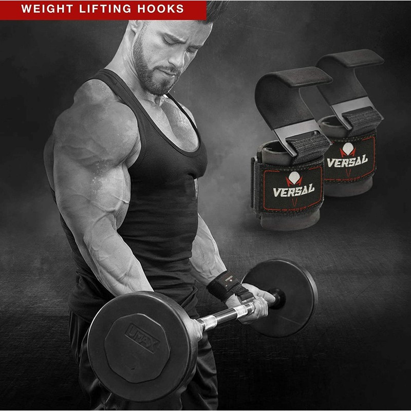VSL Weight Lifting Hooks Non Slip Rubber Coated Grips, Neoprene