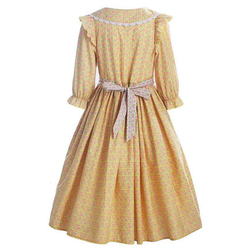 ReliBeauty Pioneer Girl Costume Colonial Prairie Dress Yellow 140