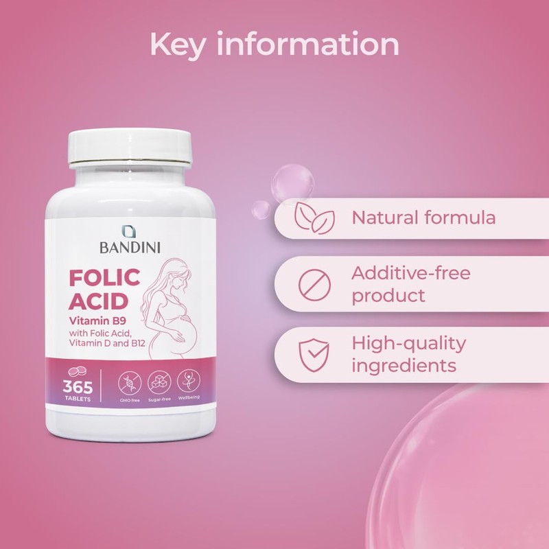 Bandini® Folic Acid 400mcg - 365 Vegetarian Tablets - High