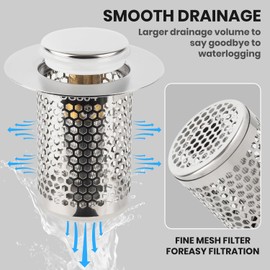 Daletu Drain Filter, Kitchen Drain Strainer Filter, Drain Plug, Floor Drain Filter, Stainless Steel, Drain Filter, Floor Drain Filter (with Pressure Switch)