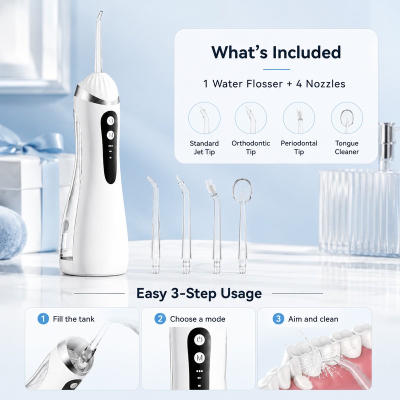 Portable Water Flosser for Daily Oral Care – Rechargeable 3-Mode