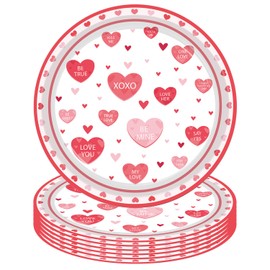 Valentine's Day Small Dessert Plates, Red Heart, 7 Inch, 40Pcs