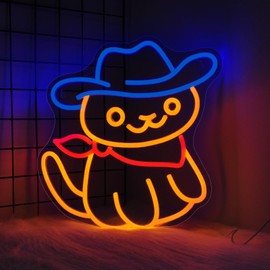 Whfobfe Cowboy Cat Neon Sign Led Neon Light Neon Signs for Wall Decor USB Powered Led Neon Signs for Room Decoration