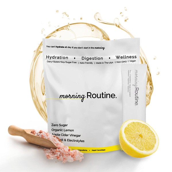 ROUTINE Morning Daily Hydration | Electrolyte Powder Packets with Apple Cider Vinegar, Lemon and Sea Salt | Hydrate Powder, Electrolyte Drink Mix | Keto & Paleo Electrolytes Hydration Powder - 30 ct