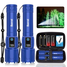 Rechargeable Flashlights High Lumens - Super Bright LED Tactical Flash Light, Powerful Waterproof Handheld USB C Flashlight for Camping,Emergencies,Home,5 Modes,Zoomable (2, Blue)