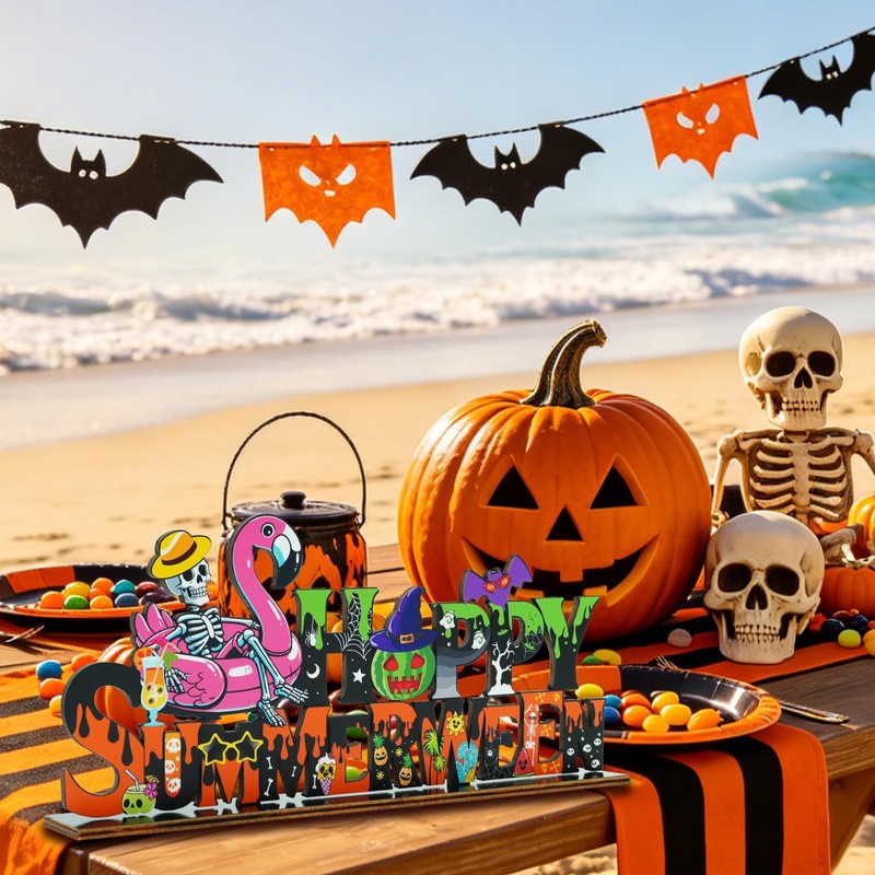 Summerween Party Decorations Happy Summerween Wooden Table Decor 11.8x5.4 Inch