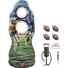 QPAU Dual-Hole Inflatable Football Target for Kids & Adults – Life-Size Backyard Game with 4 Balls, Scoreboard & Pumps – Outdoor Toy for Boys, Girls, Sports Training & Family Fun