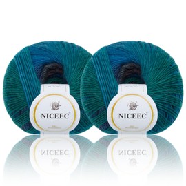 NICEEC 2 Skeins Rainbow Soft Yarn 100% Wool Gradient Multi Color Yarn for Crocheting Knit Total Length 180m×2(196yds×2,50g×2)-8#