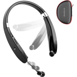 AMORNO AMORNO Foldable Bluetooth Headphones Wireless Neckband Headset with Retractable Earbuds, Sports Sweatproof Noise Cancelling Stereo Earphones with Mic