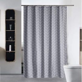 S·Lattye Fabric Shower Curtain or Liner Water Repellent Washable Cloth (Hotel Quality, Friendly, Heavy Weight Hem) with White Plastic Hooks - 72" x 78", Long, Gray Arrow