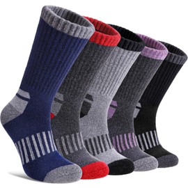 DYW Womens Merino Wool Hiking Socks Thermal Warm Winter Boot Crew Socks Cushion Work Walking Gift Socks 5 Pairs （5 Pairs Color Mix D,Medium）