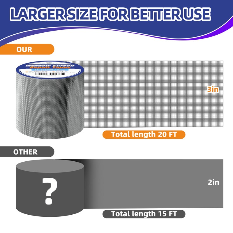 KING MOUNTAIN Grey Window Screen Repair Tape,3inX20FT Heavy Duty Screen