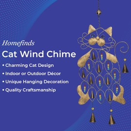 Cat Wind Chime, Indoor Décor or Outdoor Porch Patio, Memorial Gift for Cat Lover, Unique Hanging Decoration, 26” Long