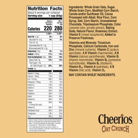 Cheerios Oat Crunch Chocolate Breakfast Cereal, Made with Whole Grain, Large Size, 18.2 oz
