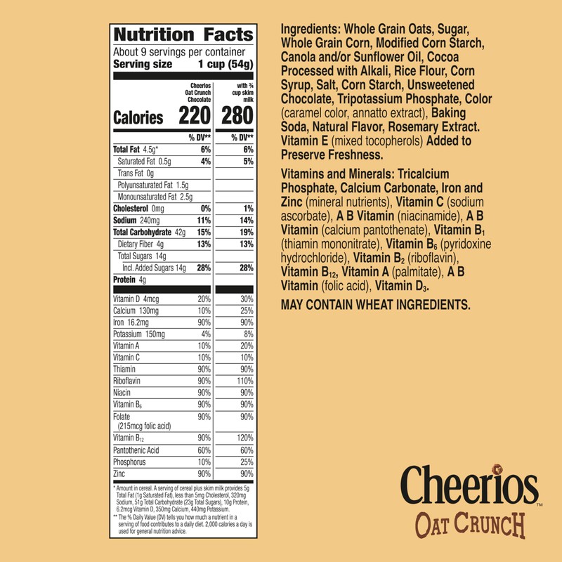Cheerios Oat Crunch Chocolate Breakfast Cereal, Made with Whole Grain,