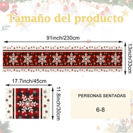 SHOUS Juego de 7 Piezas Camino de Mesa de Navidad, Camino de Mesa Invierno con 6 Manteles Individuales, Diseño de Copos de Nieve, Manteles de Navidad Decoracion, Festividades, Cocina, Comedor