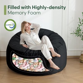 4 Ft Bean Bag Chair, Memory Foam Bean Bag Chairs for Adults with Filling, Round Bean Bag Sofa with Filler Included, Beanbags with Soft Dutch Velvet Fabric,4 Foot,Black