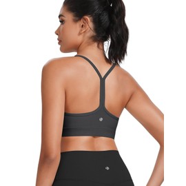 HeyNuts to Freest Womens Y Back Sports Bra, Low Impact Spaghetti Thin Strap Racerback Wirefree Workout Athletic Basic Gym Yoga Tops Padded with Built in Bras Graphite Grey M