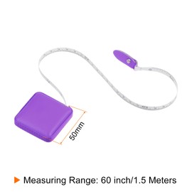 sourcing map Square Retractable Measuring Tape 150cm/60-inch Soft Leather Case Tailors Tape Measure Pocket Size for Body, Fabric, Sewing Measurements, Purple