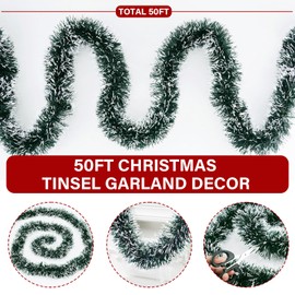 Bestregerd 50 Feet Green/White Christmas Tinsel Garland, Metallic Hanging Tinsel Streamers Garland for Christmas Decorations, Garland for Christmas Tree Birthday Party Indoor and Outdoor