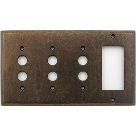 Classic Accents Aged Antique Brass 4 Gang Wall Plate - 3 Push Button Light Switch Opening 1 GFI/Rocker Opening
