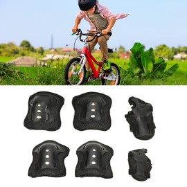 Kids Cycling Protective Gear Set Multifunctional Breathable Children Skating Knee Pads Elbow Pads Adjustable 6 Pieces for Riding Scooter (Black)