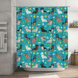 Yomane Shower Curtain Set 72x72 Inch Summer Beach Day Dachshund with 12 Hooks Waterproof Polyester Fabric Shower Curtain for Home Bathroom Christmas Holiday Decor Set