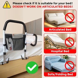 Bed Rails for Elderly Adults Safety, Foldable Bed Guard Rails, Assist Bar for Seniors Fit King/Queen/Full/Twin Size, Gifts for Seniors, Adjustable Heights & Storage Pocket