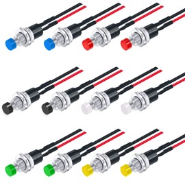 Twidec/12PCS 3V-6V-12V-24V-250V Momentary Push Button Switch 2 Pins ON/Off SPST 7mm 6 Colors Normal Open 1A Mini Round Button Switch with Pre-soldered Wires PBS-110-X6C