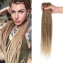 Mscat Dreadlock Extensions 20 Strands 18 Inch Light Brown to Blonde Soft Hippie Dreads 0.6cm Width Synthetic Loc Extensions Handmade Reggae Style Crochet Braiding Hair