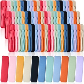 Yahenda 77 Sets Reusable Travel Utensils Set with Case Wheat Straw Cutlery Portable Spoon Knife Fork Tableware Set Lunch Box Bulk for Operation Christmas Adults Travel Picnic (Bright Color)