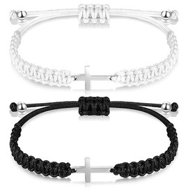 Cross Bracelet String Rope Braided Adjustable for Women Men Friendship Bracelet - Color: Black&White