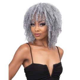 Janet Collection REMY ILLUSION Short 3 Piece Human Hair Weave – 100% Human Hair Blend – For Women – Kinky Natural – Brazilian Faux Spiral Curls (TRICORN GRAY)