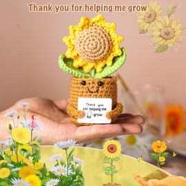Appreciation Gifts for Teacher,Thank You for Helping me Grow, Positive bee Sunflower Doll Crochet Plant with Card for Teacher Boss Coworkers(Sunflower)
