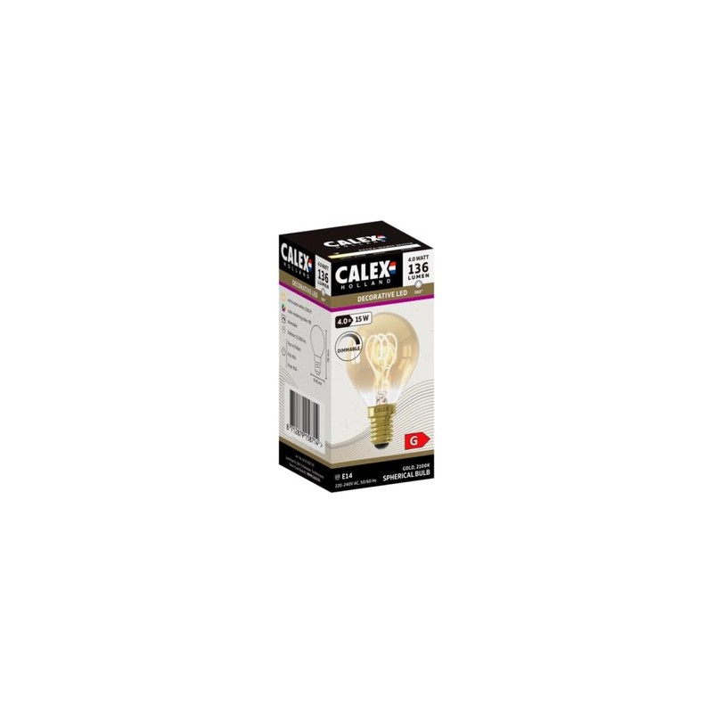 CALEX LED Filament P45 240V 2.5W E14 Gold 2100K Dimmable