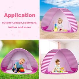 Baby Beach Tent with Pool, UPF 50+ Beach Sun Shelter Outdoor Tent for Aged 0-3 Baby and Kids, Parks and Beach Shade Portable Mini Pool, Pink