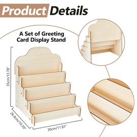 DICOSMETIC 4 Tier Greeting Card Stand Made of Papaya Wood Sticker Display Stand Rectangular Earring Display Card Stand Jewellery Organiser Holder for Home Presentation in Retail