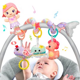 MONSTIME Car Seat Toys for Babies 0-6 Months Boy Girl Carseat Toys Hanging Spiral Stroller Toys, Infant Toys 0-6 Months Baby Toys Newborn Toys 0 3 Months Brain Development with Music Teether Rattle