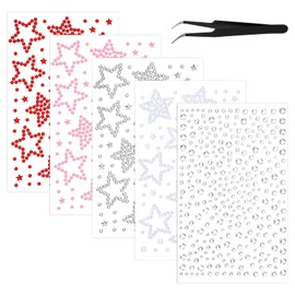 Ouligay 5 Sheets Star Face Gems Stickers Y2K Acrylic Star Face Jewels Rhinestone Stickers Stick on Self Adhesive Makeup Gem Jewel for Body Women Girls Festival