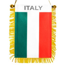 Anley 4 X 6 Inch Italy Fringy Window Hanging Flag - Mini Flag Banner & Car Rearview Mirror Décor - Fringed & Double Sided - Italian Hanging Flag with Suction Cup