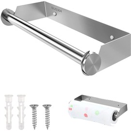 Portarrollos de Cocina de Pared, 28 cm, sin Agujeros, Soporte para Rollos de Papel de Acero Inoxidable, para Cocina y baño