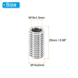 PATIKIL Pack of 4 Thread Adapter Sleeve Reducing Nut, M14 x M10 x 25 mm Male to Female Thread Adapter Stainless Steel Reducing Nut Threaded Sleeve Screw-in Nut Thread Insert, Silver Tone