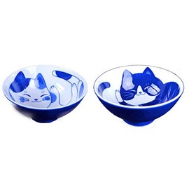 Minorutouki Cat Design"NEKOCHIGURA" - Cuenco de arroz MIKE & HACHIWARE tamaño pequeño, juego de 2 patrones φ4.6 × 2.4 pulgadas, 188 g fabricado en Japón