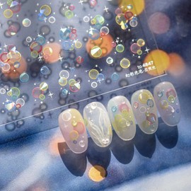 Water Bubble Nail Art Stickers Decals Summer 5D Embossed Nail Decals 1PCS Shiny Shell Light Beach Dreamy Bubble Summer Nails Design Adhesive Sticker Sliders Supply for Women DIY Manicure Decoration