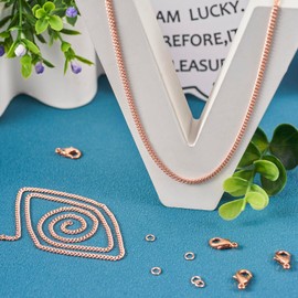 Pandahall 16.4 Feet Real Rose Gold Plated Brass Curb Chain Unwelded Twisted Jewelry Link Chains Bracelet Necklace Making Kit with Lobster Claw Clasps Jump Rings for DIY Jewelry Making